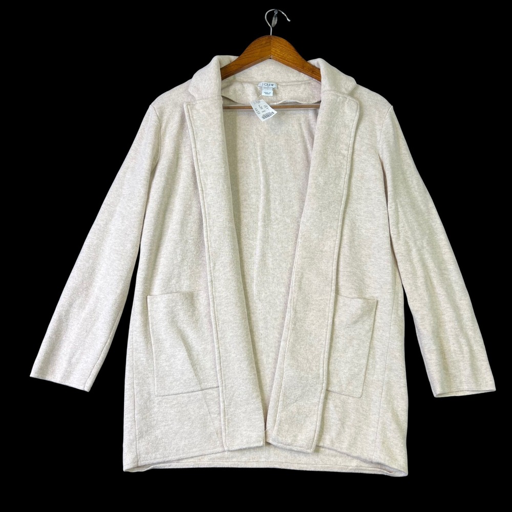 J.Crew 100% Cotton Open Front Sweater Womens Large Blazer Heathered Beige Cozy